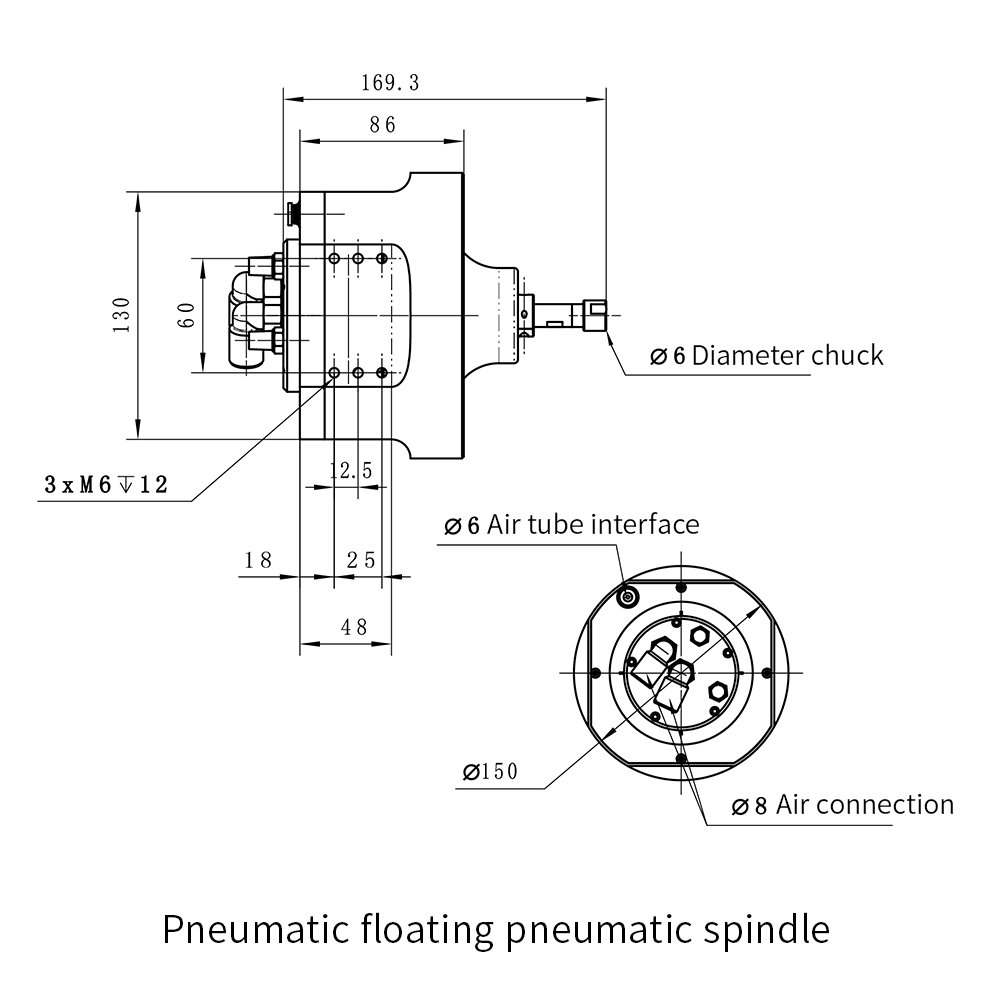 Pneumatic floating pneumatic  spindle
